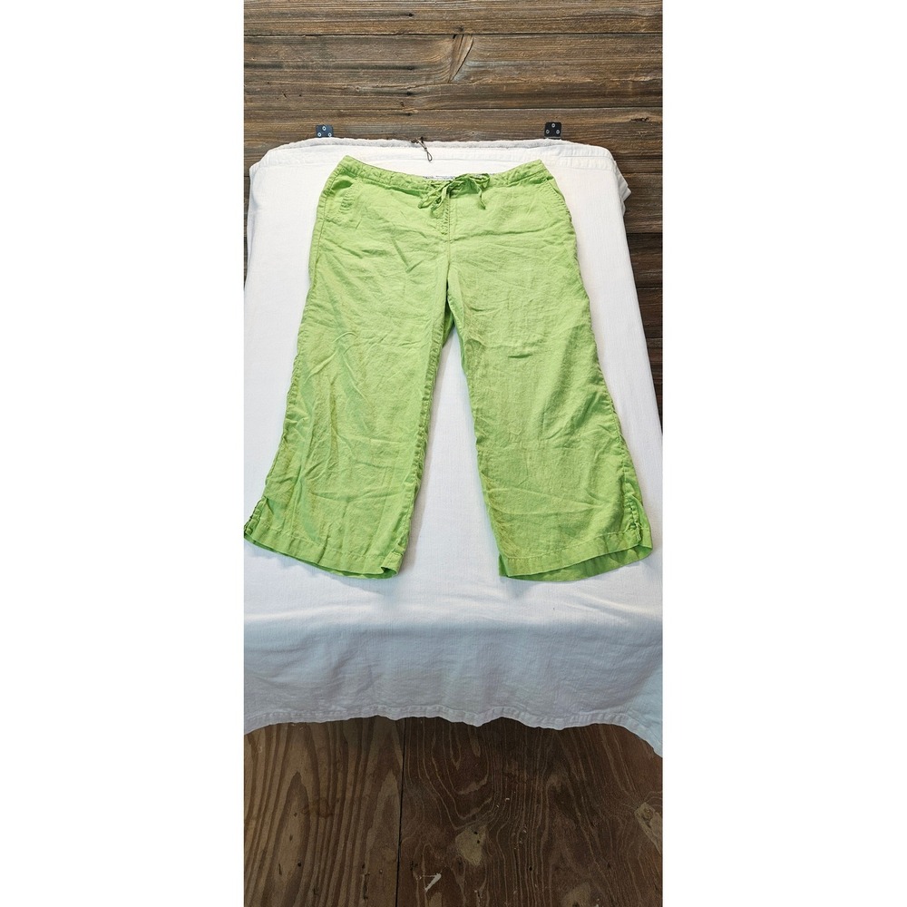 Tommy Hilfiger Womens Lime Green Linen Blend Cropped Wide Leg Pants Size 16